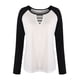 thumbnail image 4 of Camiseta Manga Larga Cuello Redondo Ahuecado Bloqueo de Color Tops Básicos Casuales para Mujer Blanco y Negro XL, 4 of 6