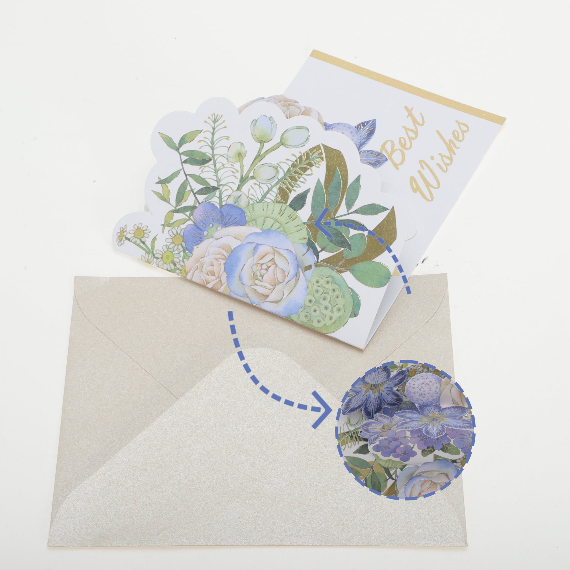 Unique Bargains Pops Up Bouquet Card 3D Greeting Cards with Envelope Blue