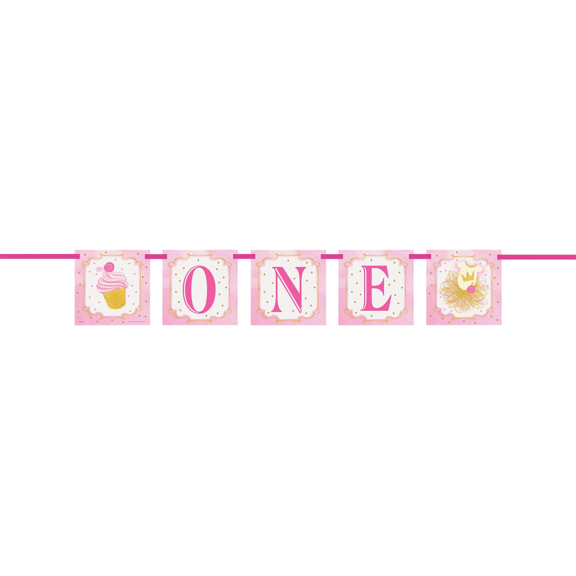 4ft One Pink And Gold Girls 1st Birthday Banner 