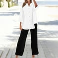thumbnail image 2 of JFGHDG 2 Peice Linen Sets Flowy Boho Outfits Baggy Straight Leg Linen Shirts for Women Loose Gauze Tunics Embroidered Shirt and Pant Long Lounge Pant Capri Sets Women Boho Peasant Tops White 5XL, 2 of 5