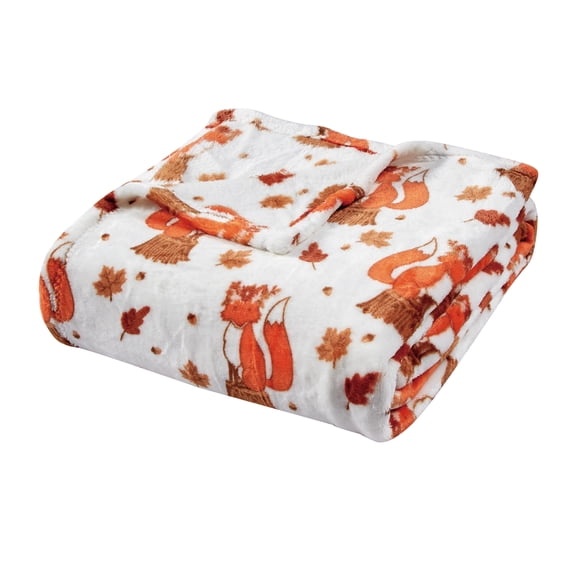 Plazatex Fall Vixen Plush Decorative All Season Throw Blanket 50" X 60" White
