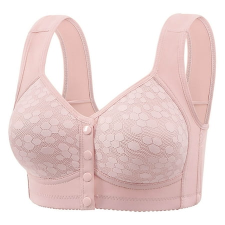 Clearance Women s Bras  Xunlbb Fashion Women Solid Color Front Opening Buckle Wide Shoulder Strap Wireless Cushion Daily Bra(Pink 46)