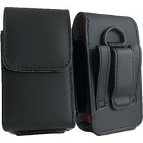 Black leather case with fixed clip fits Kyocera Cadence Flip Phone