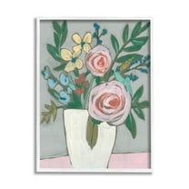 Mixed Rose Bouquet Abstract Botanical & Floral Painting White Framed Art Print Wall Art