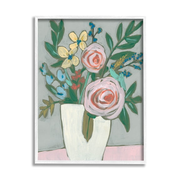 Mixed Rose Bouquet Abstract Botanical & Floral Painting White Framed Art Print Wall Art