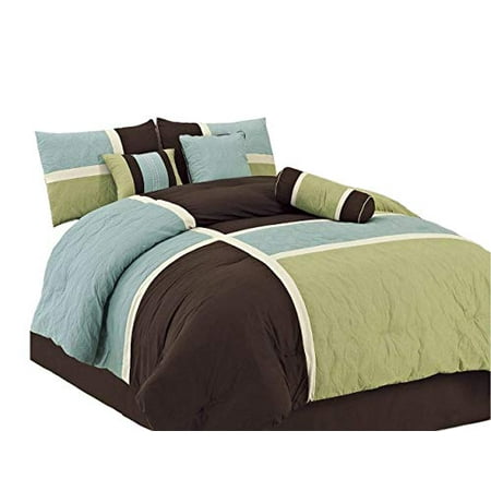 Chezmoi Collection 7 Piece Coffee Quilted Patchwork Comforter Set