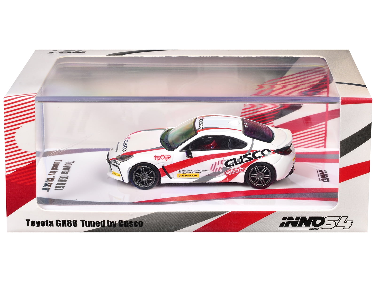 Toyota GR86 Tuned by "CUSCO" RHD (Right Hand Drive) White with Red and Gray Stripes 1/64 Diecast Model Car by Inno Models