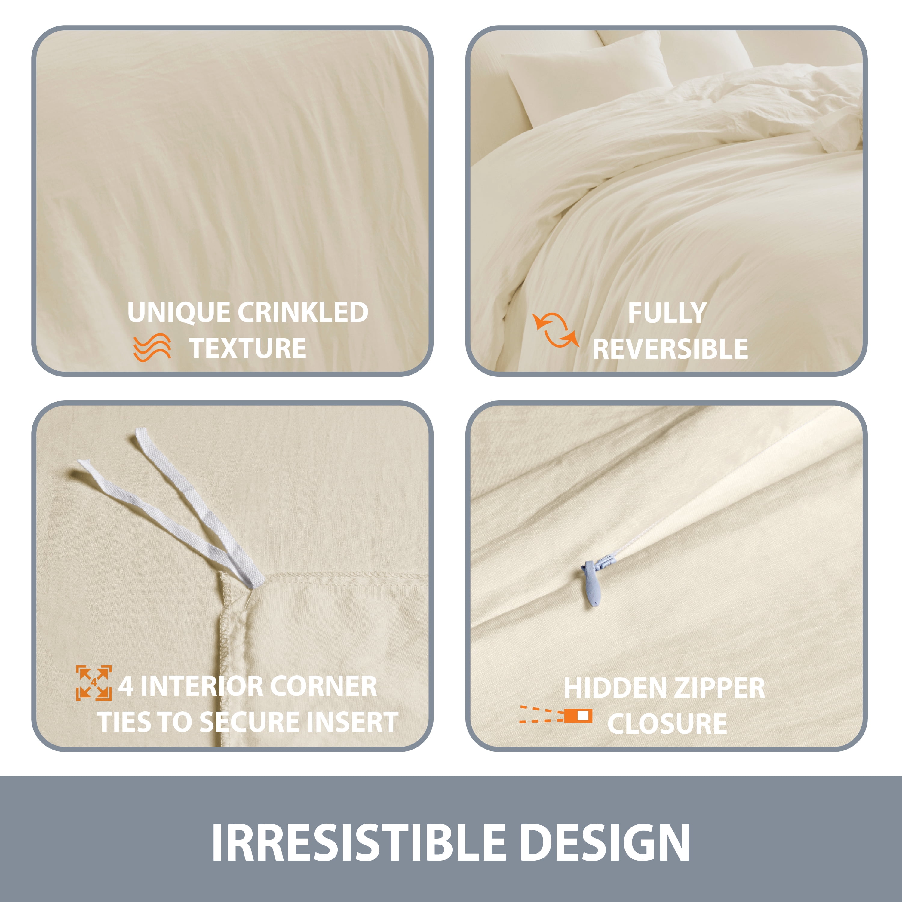 Swift Home Ultra Soft Crinkled Texture Pre-Washed Duvet Cover & Sham Set (Comforter not Included), King/Cal King (106"x 92"), Sweet Cream