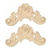 Uxcell 2Pack Wood Carved Appliques Decorative Carving Decals for Furniture, 10cm x 10cm