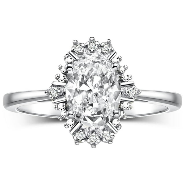 RYLOS Rings for Women Sterling Silver Ring with 7X5MM Oval Gemstone & Sparkling Diamonds April White Topaz Jewelry Size 10