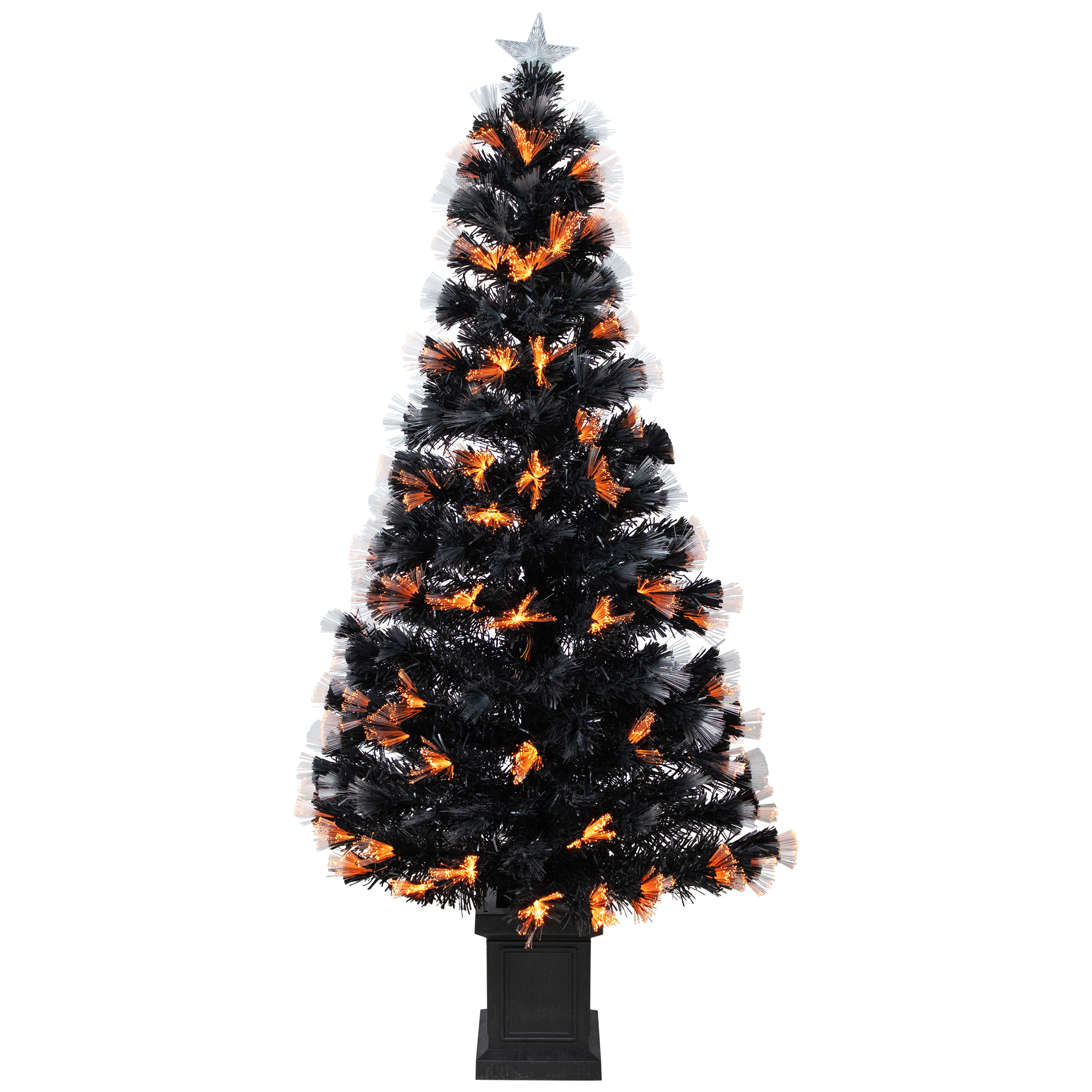 8-Function Fiber Optic Artificial Pine Potted Halloween Tree - 5' - Black - Orange and Purple LED