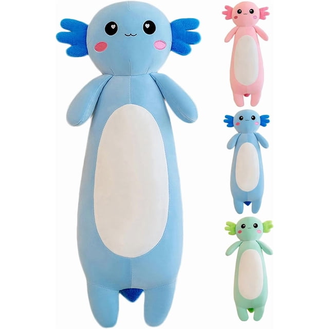 Kekeso Almohada larga de peluche Axolotl, animal de peluche rosa Axolotl para niñas y niños, juguete de peluche Salamandra, regalo para Navidad (rosa, 65 cm/25,59 pulgadas),Blue