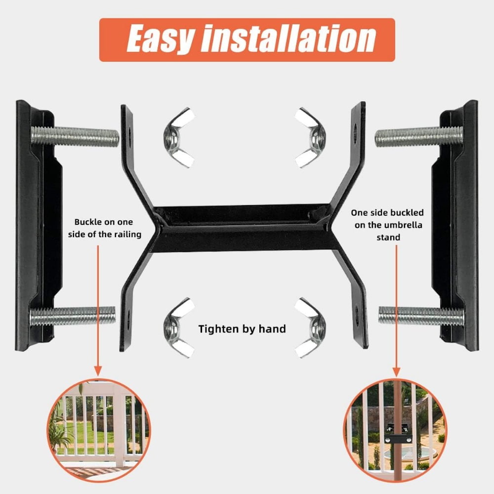 Deck Umbrella Mount,Deck Mount Umbrella Holder for Deck Railing,Patio Heavy Duty Adjustable Metal Umbrella Stand Outdoor Base Attaches to Railing, Outdoor Courtyard, Balcony, 3 Pack Black