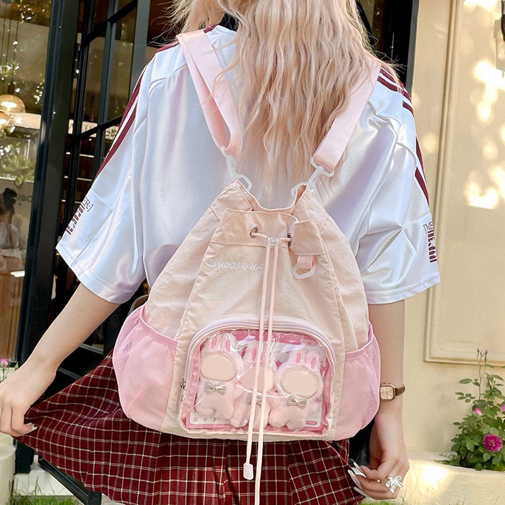 Slccxzc Ita Bag with Clear Windows for Women Pin Display Backpack Casual Daypack Heavy Duty Bookbag