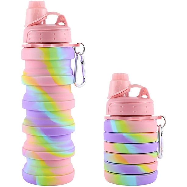 Botella de agua deportiva plegable de arcoíris para niños, estudiantes, botellas de agua plegables de silicona reutilizables sin BPA para viajes, Camping, senderismo Xemadio WMZY-495-2