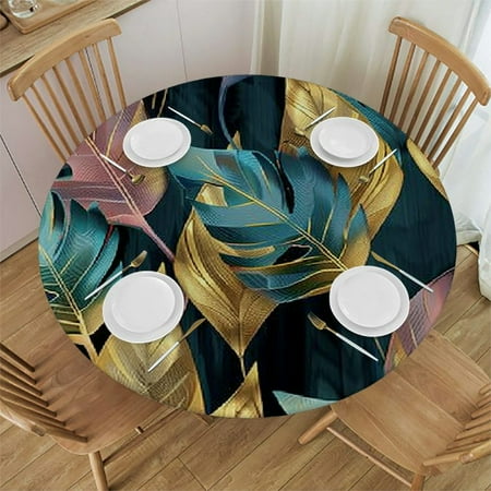 

Orinice Leaves Gold Leaf Pattern Round Table Cover Stain Resistant Washable Indoor Outdoor Tablecloth Kitchen Dining Wedding Parties 100% Polyester Fiber 42-46
