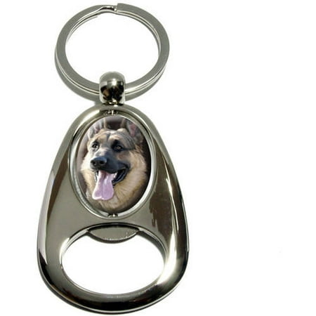 Shepherd Dog Plate - German Shepherd, Dog Pet, Chrome Plated Metal Spinning Oval Design Bottle Opener Keychain Key Ring