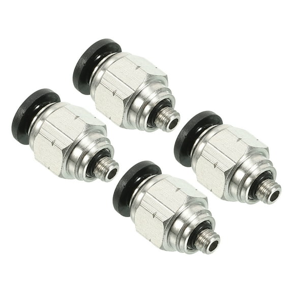 Uxcell 1/4" 10-32 UNF Male Thread Push to Connect Fittings Pneumatic Air line Quick Connect Fittings 4 Pack Silver