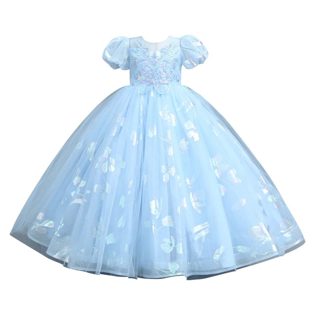XQYLOS Sparkly Flower Girl Dress Long Tulle Ruched Pageant Gown A-Line Party Dress with Sequins for Wedding Prom Special Events