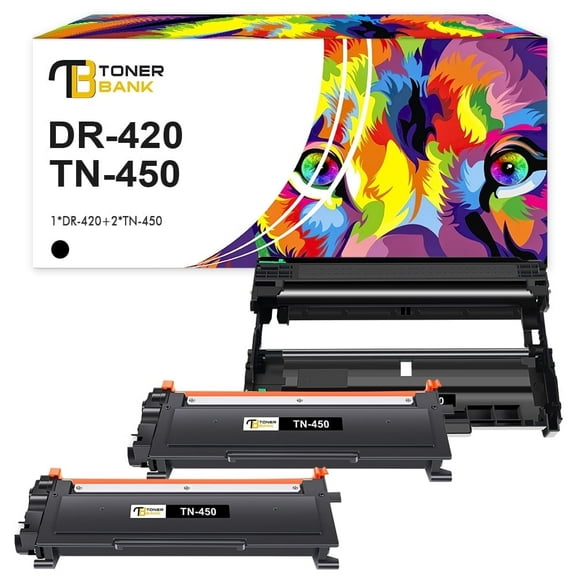 TN450 Toner Cartridge and DR420 Drum Unit Set Compatible for Brother TN450 TN-450 DR-420 HL-2270DW HL-2280DW HL-2230 HL-2240 MFC-7360N MFC-7860DW 2840 2940 (2x TN450 Toner, 1x DR420 Drum)