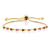Gem Stone King 0.60 Ct Red Garnet Pink Created Sapphire 18K Yellow Gold Plated Silver Bracelet for Women