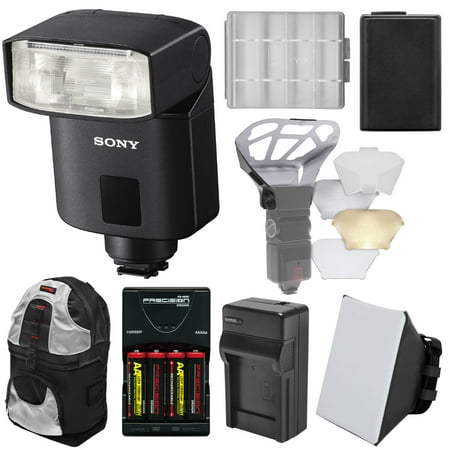 Sony Alpha HVL-F32M Compact Flash with AA, NP-FW50 Battery & Chargers + Soft Box + Backpack Kit for A6000, A6300, A7, A7R, A7S II (Best Flash For Sony A6300)