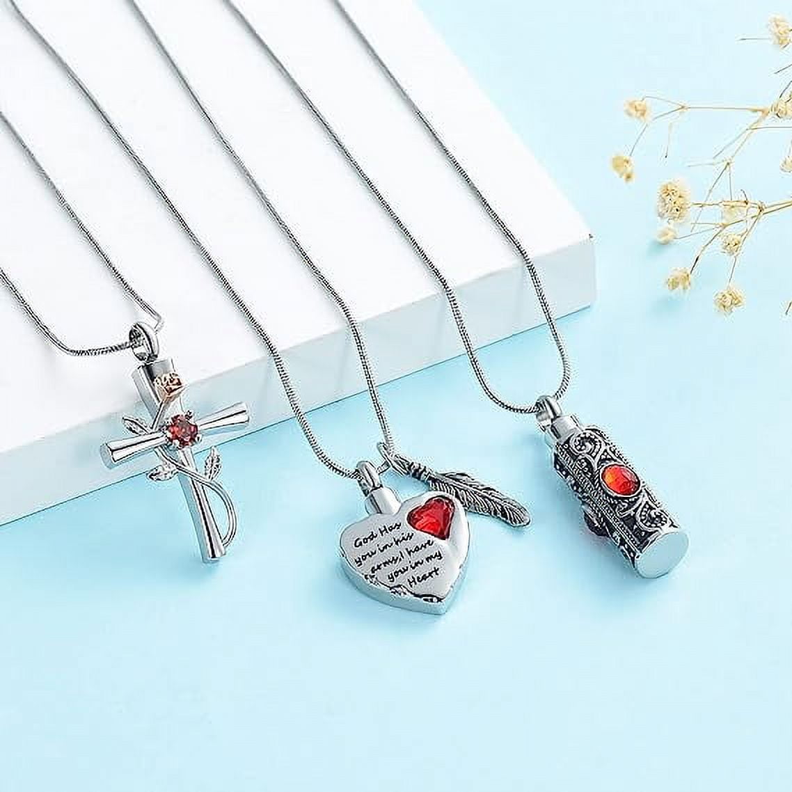 3 Pack Cylinder Cross Heart Cremation Jewelry for Ashes 3 Pieces Urn Necklace for Women Men Loved One Keepsake Memorial Mini Urn Holder