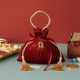 thumbnail image 2 of Bolsa De Regalo De Dulces Bolsa De Regalo Con Cordón De Franela Con Borlas Doradas Decoración De Doble Felicidad Para Bodas Navidad Fiesta De Cumpleaños Favor Rojo, 2 of 8
