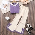thumbnail image 2 of Gubotare Summer Girls Outfit Girls 2 Pieces Outfits Kids Crew Neck Short Sleeve Tops and Pants Set with Pockets Size 11-12 (Purple,11-12 Years), 2 of 7