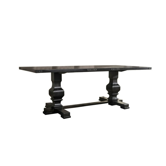 Benjara Wooden Rectangular Dining Table w/ Double Pedestal- Vintage Black