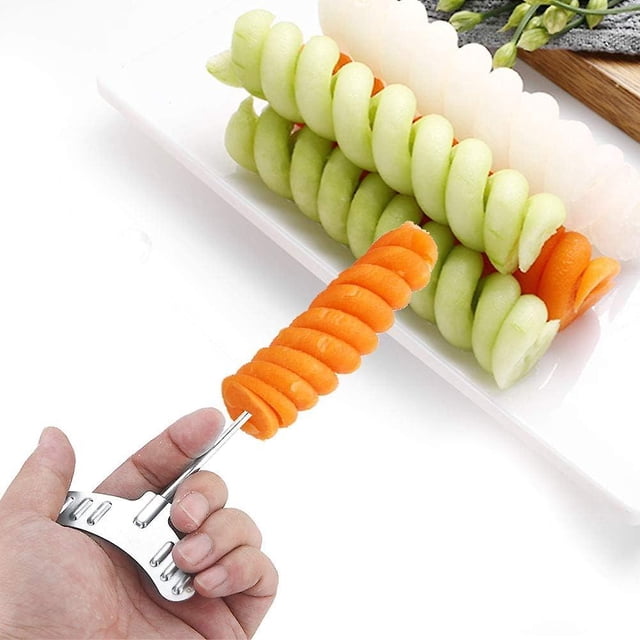 Cortador de verduras en espiral de acero inoxidable, 2 uds., cortador de verduras, patatas, zanahorias, pepino, cortador en rollo, herramientas para el hogar y la cocina
