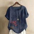 thumbnail image 1 of Lydiaunistar Women's Plus Size Spring Casual Printed Short Sleeve Button Down Blouse T-Shirt Top, Linen Loose Fit Tops for Daily Work Vacation Fashion Navy, 1 of 4