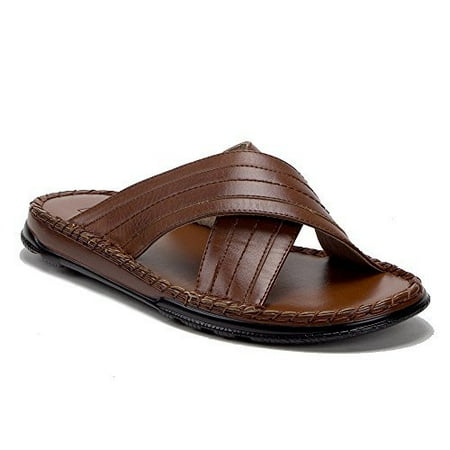 J'aime Aldo - Men's 82622 Leather Lined Criss Cross Over Slip On Slides ...