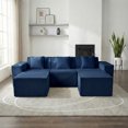 thumbnail image 4 of SEENYOO 105" Cloud Sectional Couch, U Shape 3-Seater Couch with 2 Ottomans, Boneless Corduroy Sofa for Living Room, Deep Seat, No Assembly Required, Blue, 4 of 12