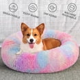 thumbnail image 4 of Exclusivo Mezcla Calming Donut Pet Bed for Small Dogs 20", Anti-Anxiety Plush Cozy Warming Dog Bed, Pink Rainbow, 4 of 8