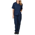 thumbnail image 2 of Uniforme de trabajo de enfermería con cuello en V y bolsillos de color sólido europeo y americano para mujer, 2 of 4