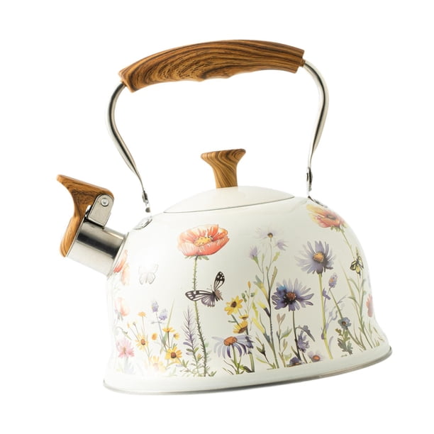 Tetera con Silbato Portátil de Acero Inoxidable para Hervir Agua y Preparar Café O Té Hervidor de Madera para Picnic y Cocina Adecuada para Pesca y Decoración de Mesa 19.8cmx15.5cm