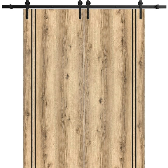 Sturdy Double Barn Door 56 x 80 inches with | Planum 0016 Oak with Frosted Glass | 13FT Rail Hangers Heavy Set | Solid Panel Interior Doors