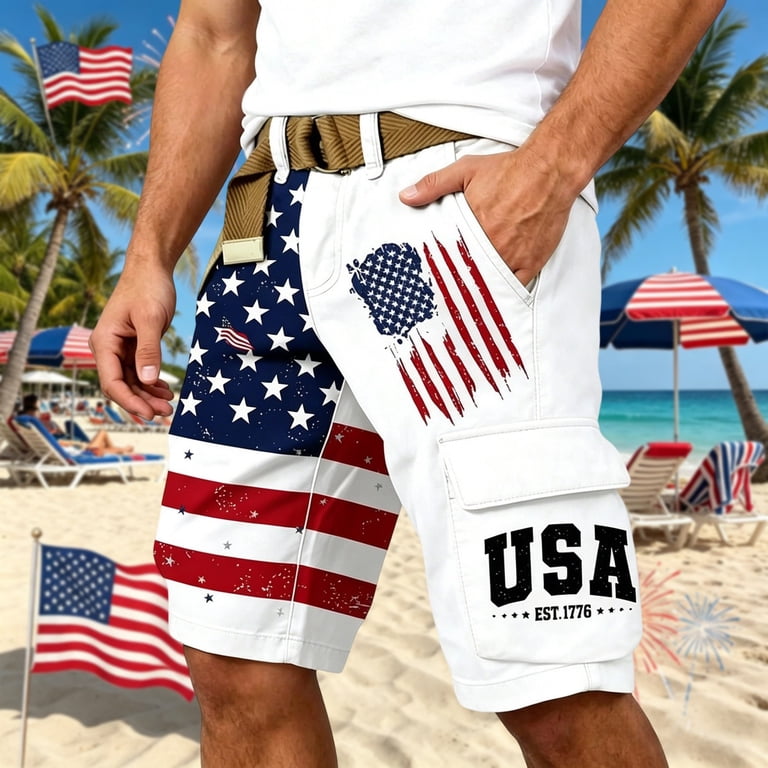 Bainana Mens Cargo Shorts 4Th Of July American Flag Hiking Shorts