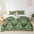 thumbnail image 2 of jejeloiu Rustic Damask Duvet Cover King,Western Vintage Floral King Bedding For Adults,Green Ivory,Reversible,3-Piece,1 Duvet Cover and 2 Pillowcases, 2 of 6