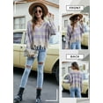 thumbnail image 7 of Xuanfei Women Plaid Deep V Neck Long Sleeve Fringed Ripped Crop Sweater, 7 of 7