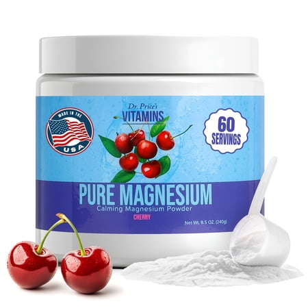Dr. Price’s Pure Magnesium Powder – Cherry Flavor, 60 Servings | Magnesium Citrate Drink Mix | Sugar-Free, Non-GMO, Vegan
