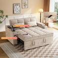 thumbnail image 2 of 3-in-1 Sleeper Sofa,65" Loveseat Sofa Bed, 2 Seater Convertible Small Couch with 360° Swivel Side Table and USB,Chenille Pull Out Bed ,Khaki, 2 of 7