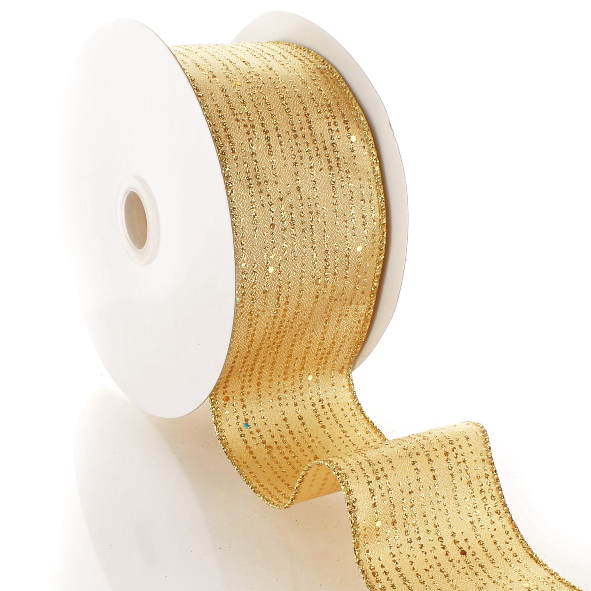 Ribbon Traditions Horizontal Glitter / Sequin Stripes Solid Wired Ribbon 2 1/2 Inch by 25 Yards - Gold