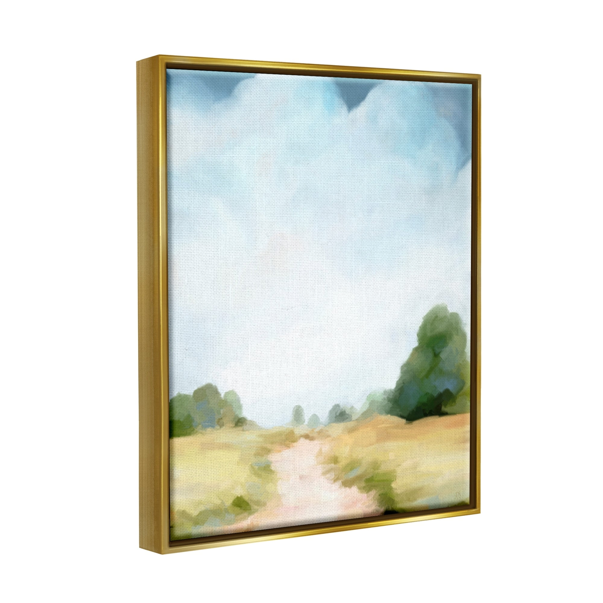 Stupell Industries Rural Country Path Abstract Trees Puffy Clouds Painting Metallic Gold Floating Framed Canvas Print Wall Art, Design by Amy Hall