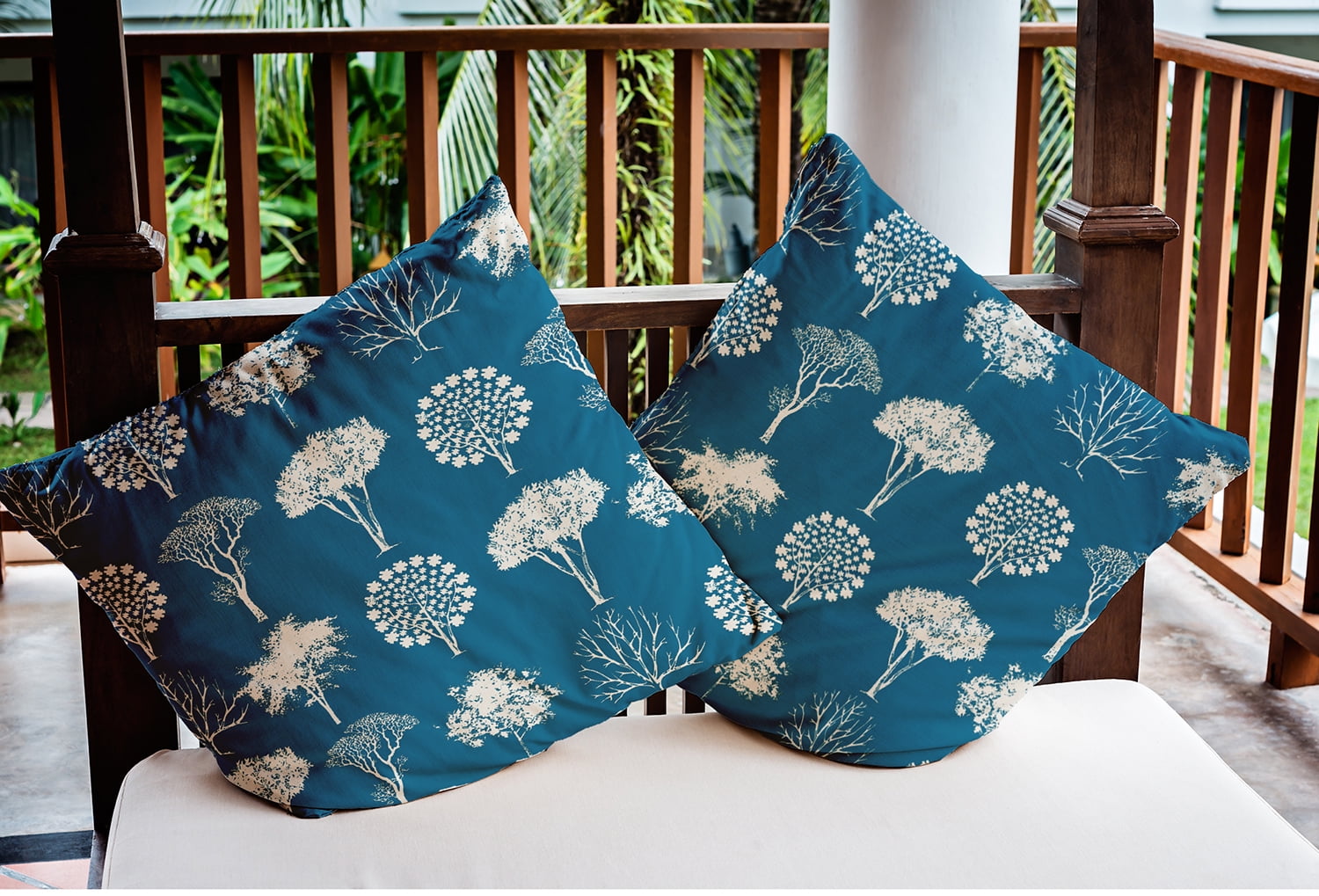 Simply Daisy 18" x 18" Field of Trees Indoor/Outdoor Polyester Throw Pillow, Autumn Blue