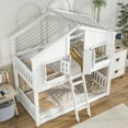 thumbnail image 3 of Tensun Solid Wood Twin Over Twin House Bunk Bed with Roof, Window, and Door, Includes Safety Guardrails and Ladder, Easy to Assemble, Ideal for Kids, Girls, and Boys, White, 3 of 5