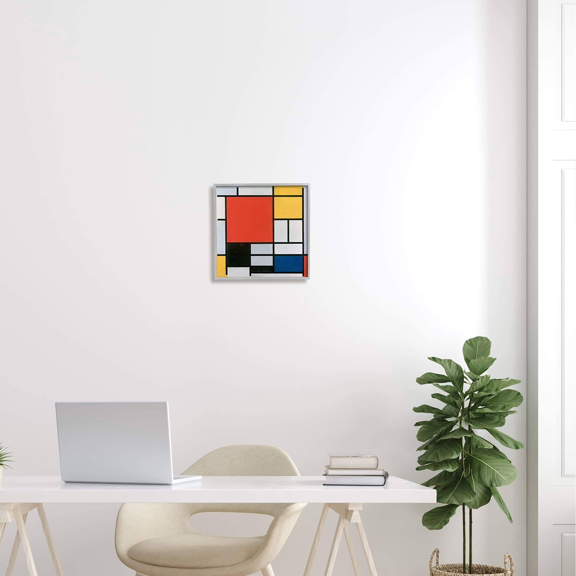 Stupell Industries Composition in Red Yellow Blue Black Piet Mondrian Classic Abstract Painting Painting Gray Framed Art Print Wall Art, Design by one1000paintings