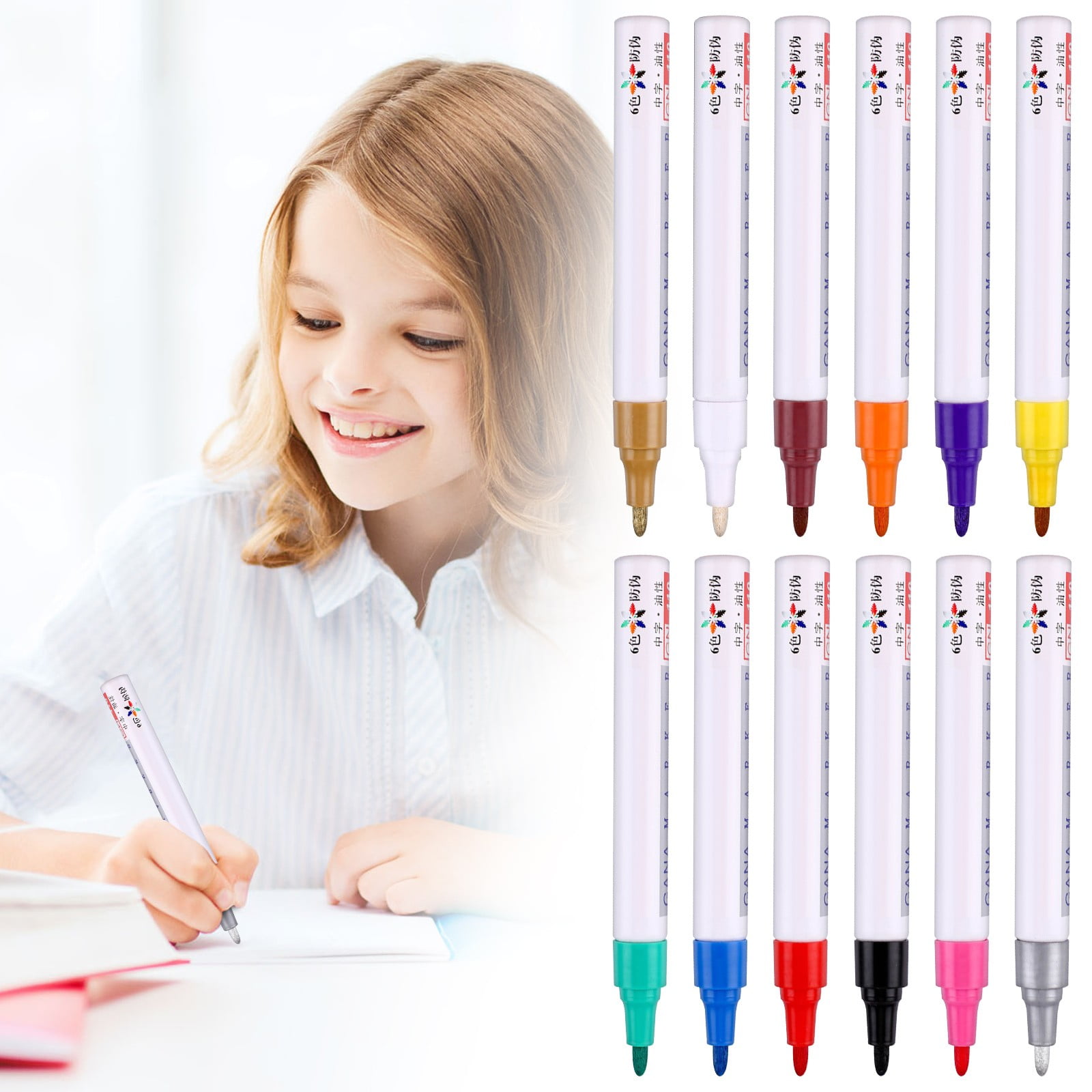 CPHDW7 Oil Based Paint Markers Permanent Tire Paint Pen with Quick-Dry Formula Industrial-Grade Oil Paint Pens for Rubber Metal Plastic Wood Stone DIY Craft Detailing