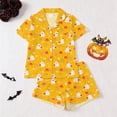 thumbnail image 2 of XAOFW Halloween Pajamas Pumpkin Print Lapel Collar Girls Pajamas Sets Short Sleeve Button Down Shirts And Shorts Kids 2 Piece Loungewear Sets Stylish Homewear 11-12 Years, 2 of 9